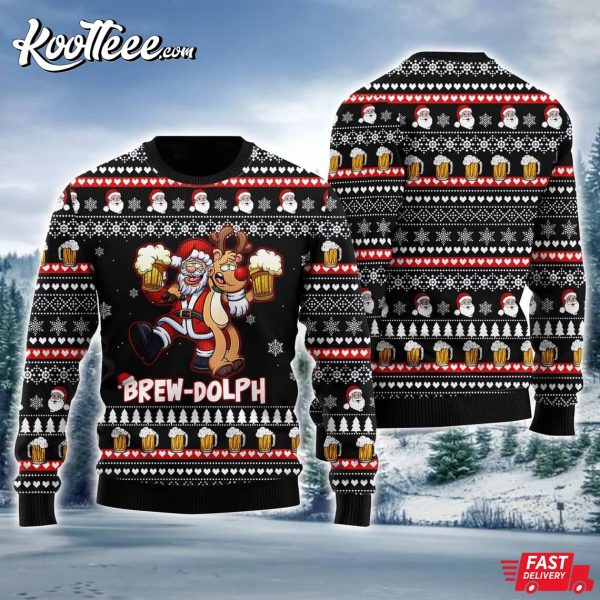Brewdolph Reindeer Santa Drink Beer Ugly Sweater