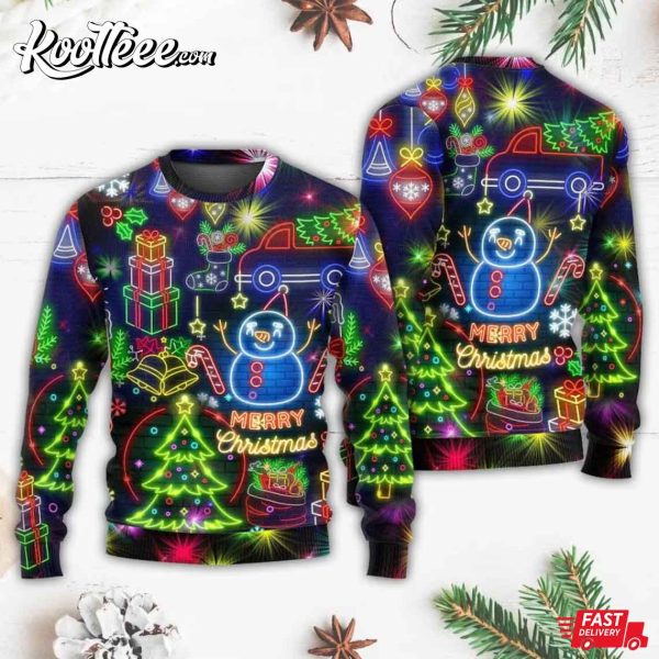 Bright Neon Lighting Snowman Ugly Christmas Sweater