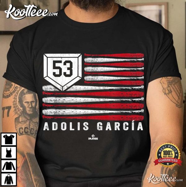 US Flag Baseball Stripes Adolis Garcia Texas MLBPA T-Shirt