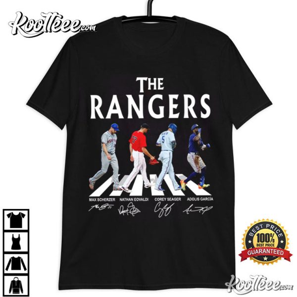 Rangers Walking Abbey Road Signatures Baseball Fan T-Shirt