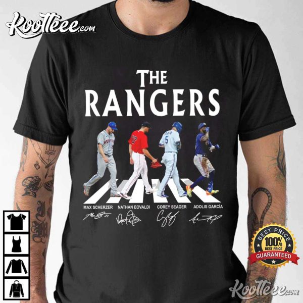 Rangers Walking Abbey Road Signatures Baseball Fan T-Shirt