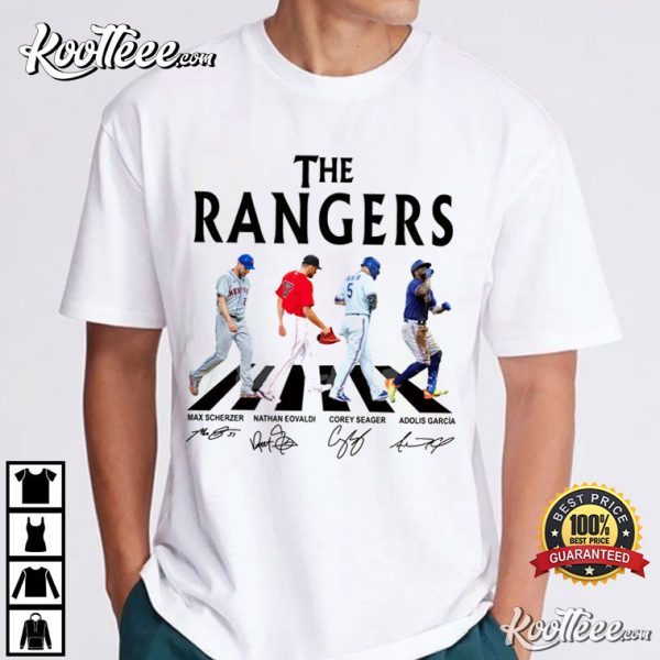 Rangers Walking Abbey Road Signatures Baseball Fan T-Shirt