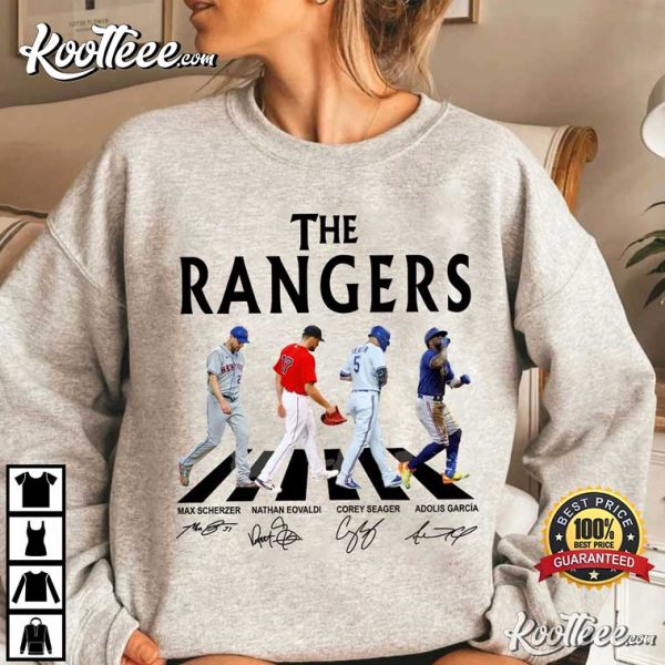 Rangers Walking Abbey Road Signatures Baseball Fan T-Shirt