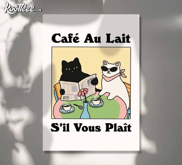 French Cat Cafe Au Lait Sil Vous Plait Poster
