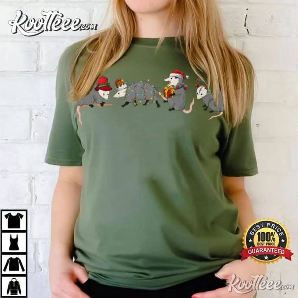 Retro Opossum Christmas Lights T-Shirt