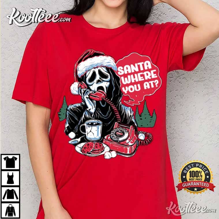 Retro Ghostface Santa Where U At Scream T-Shirt