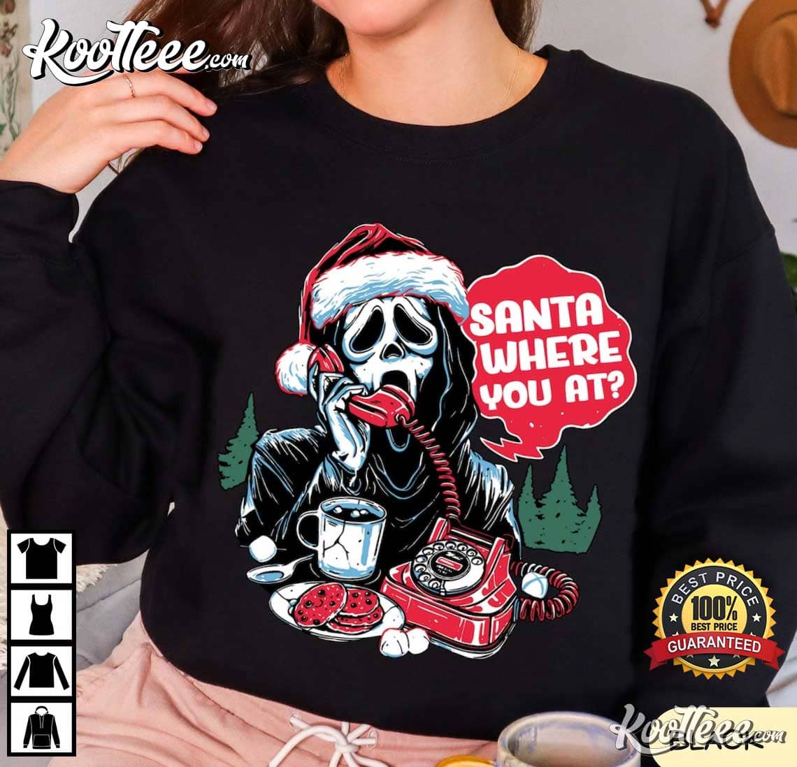 Retro Ghostface Santa Where U At Scream T-Shirt