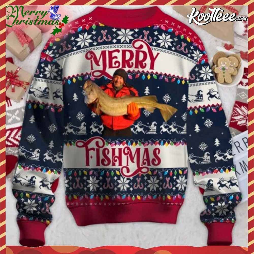 Merry Fishmas Custom Photo Ugly Christmas Sweater