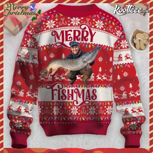 Merry Fishmas Custom Photo Christmas Ugly Sweater