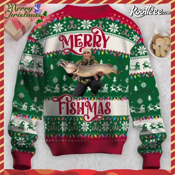 Fishing Custom Photo Merry Fishmas Ugly Sweater