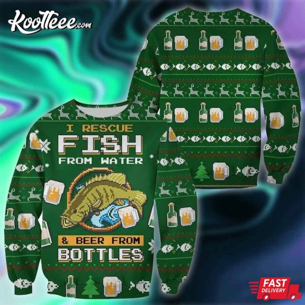 Funny Fish And Beer Ugly Christmas Sweater