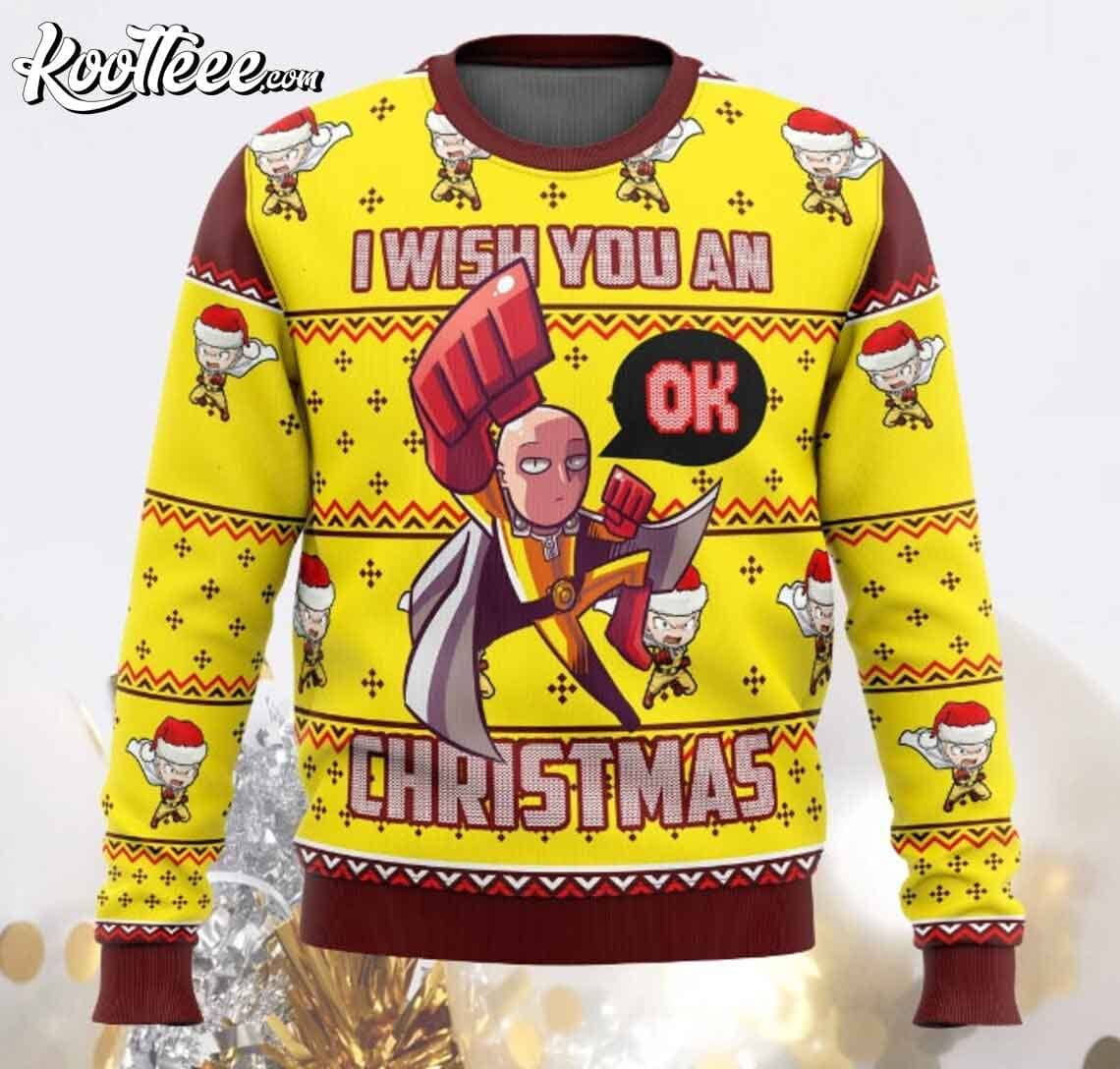 One Punch Man Saitama Ok Christmas Ugly Sweater