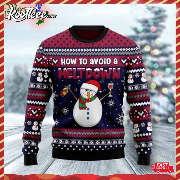 Red Wine Snowman Meltdown Ugly Christmas Sweater