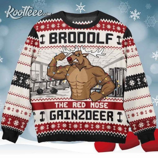 Brodolf The Red Nose Gainzdeer Gymer Christmas Ugly Sweater