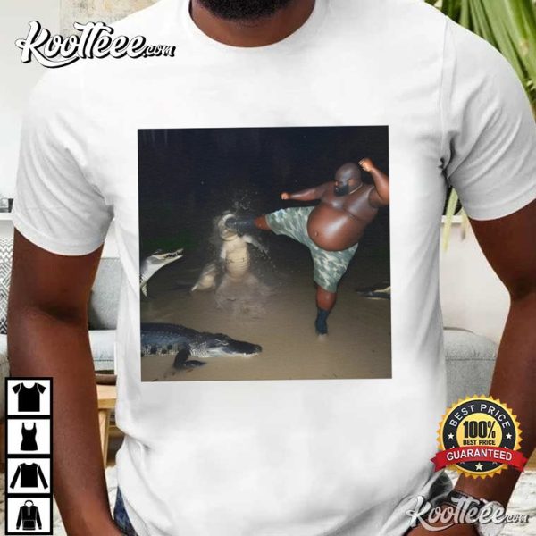 Man Kick Alligator In Swamp Meme T-Shirt
