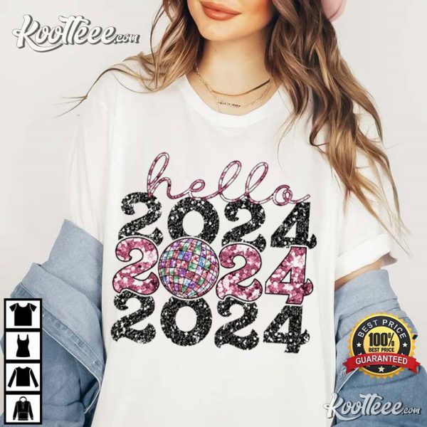 Hello 2024 Glitter Sequins New Year T-Shirt