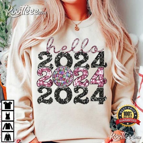 Hello 2024 Glitter Sequins New Year T-Shirt