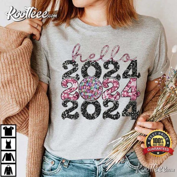 Hello 2024 Glitter Sequins New Year T-Shirt