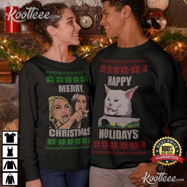 Woman Yelling At Cat Meme Christmas Couples Shirts