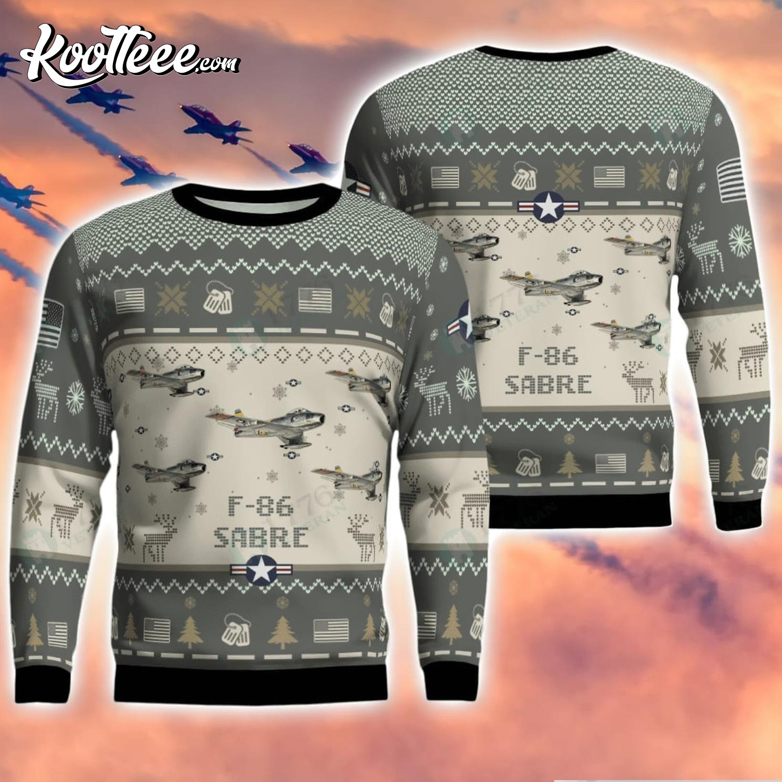 F86 Sabre Jet Fighter Aircraft Ugly Sweater