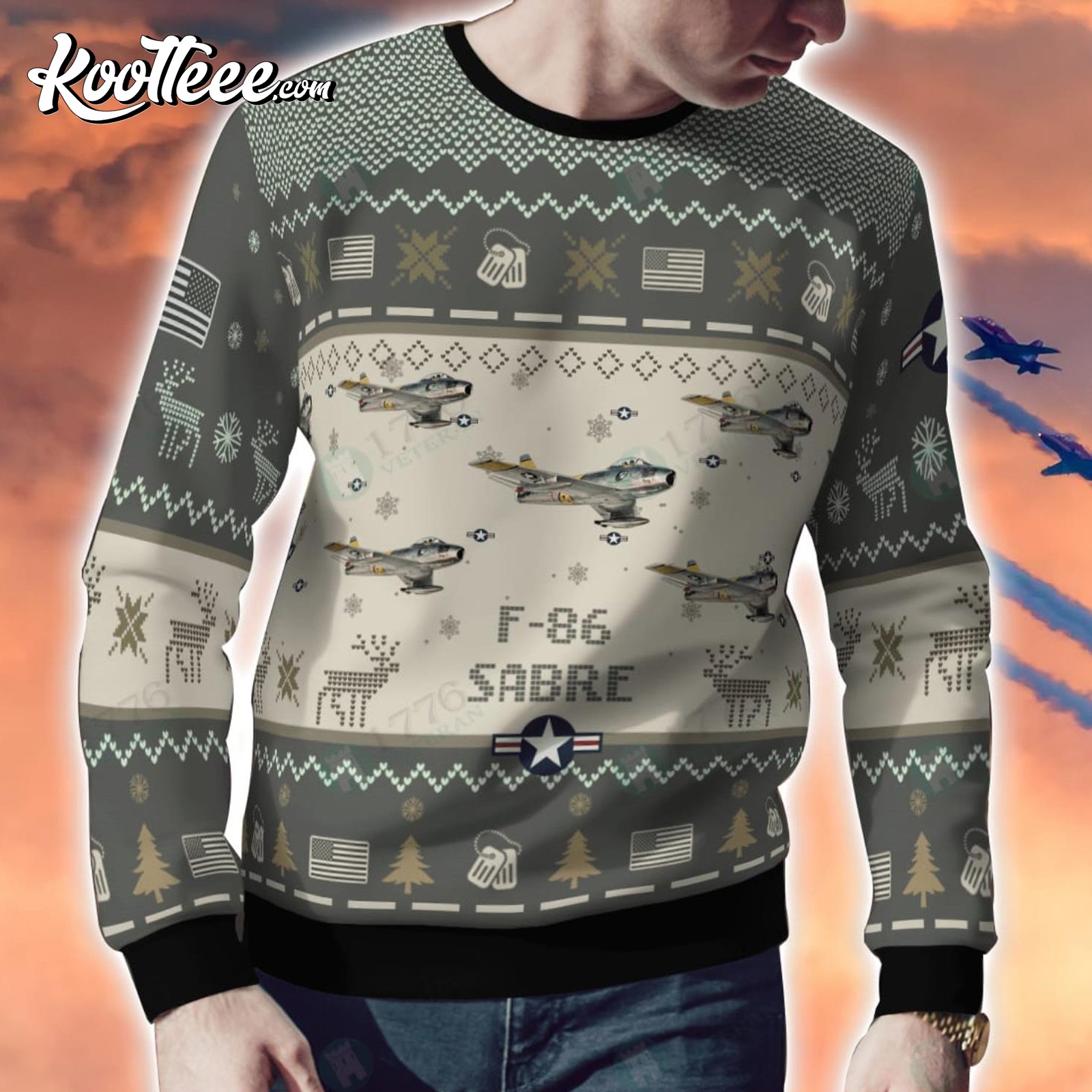 F86 Sabre Jet Fighter Aircraft Ugly Sweater