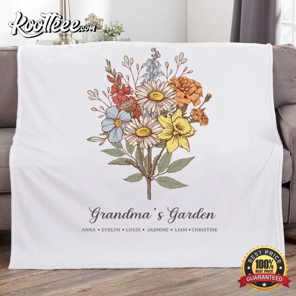 Grandma’s Garden Personalized Name Birthflower Blanket