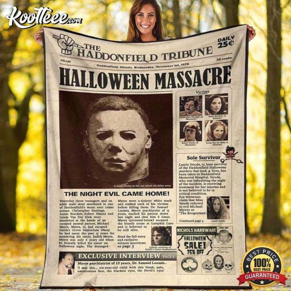 Michael Myers Newspaper Halloween Fleece Blanket