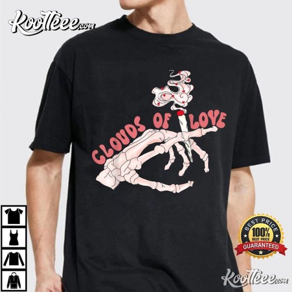 Valentine Day Clouds Of Love Skeleton Smoking Cigarette T-Shirt