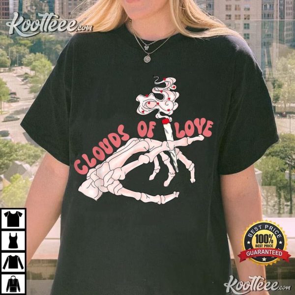 Valentine Day Clouds Of Love Skeleton Smoking Cigarette T-Shirt