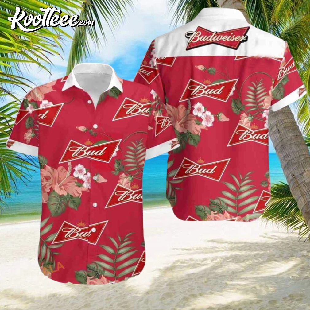 Budweiser Red Hibiscus Flower Aloha hawaiian Shirt