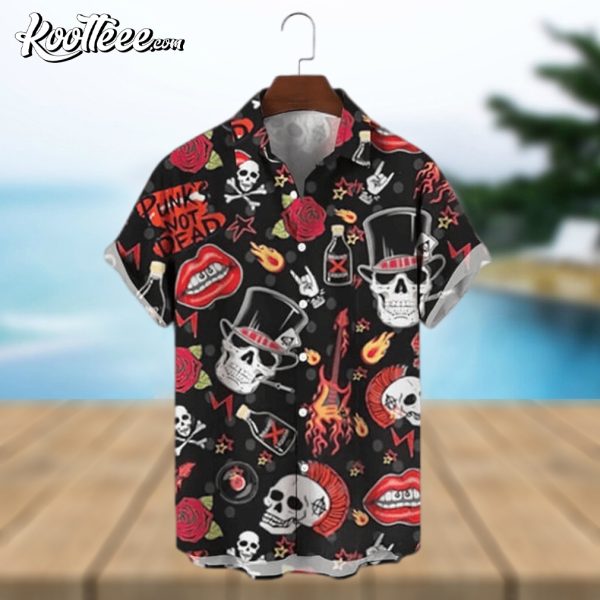 Punk Skull Print Polyester Hawaiian Shirt