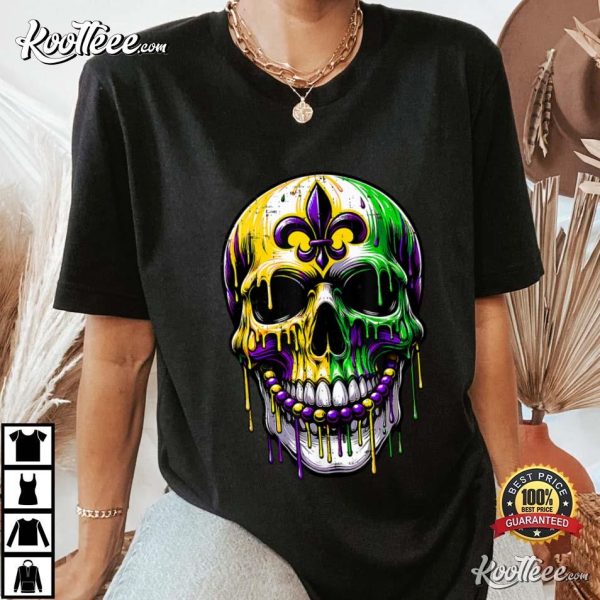 Fleur De Lis Mardi Gras Skull T-Shirt