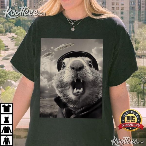 Funny Groundhog Selfie With UFOs T-Shirt