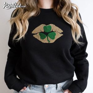 Three Leaf Clover Lips Glitter St Patricks Day Embroidered Sweatshirt Three Leaf Clover Lips Glitter St Patricks Day Embroidered Sweatshirt