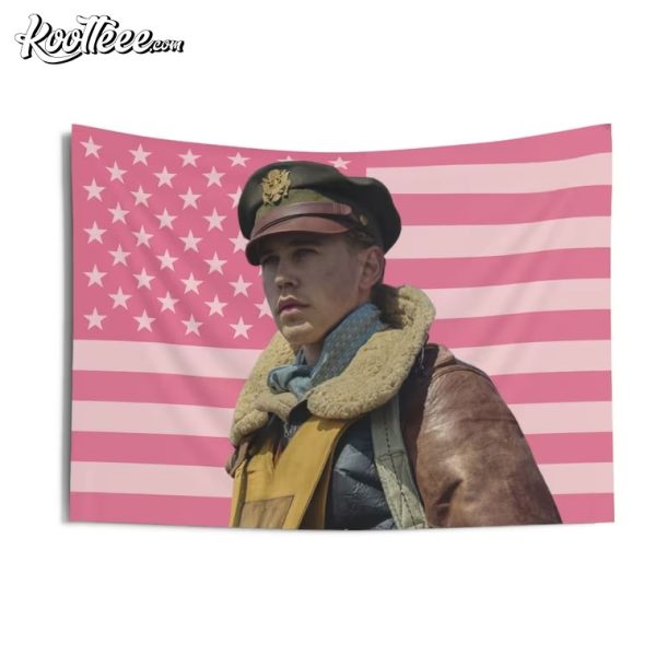 Austin Butler Masters Of The Air Pink American Flag Wall Tapestry