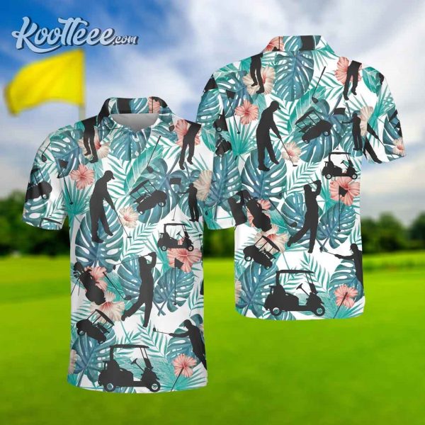 Tropical Golf Flowers And Leaves Polo Shirt