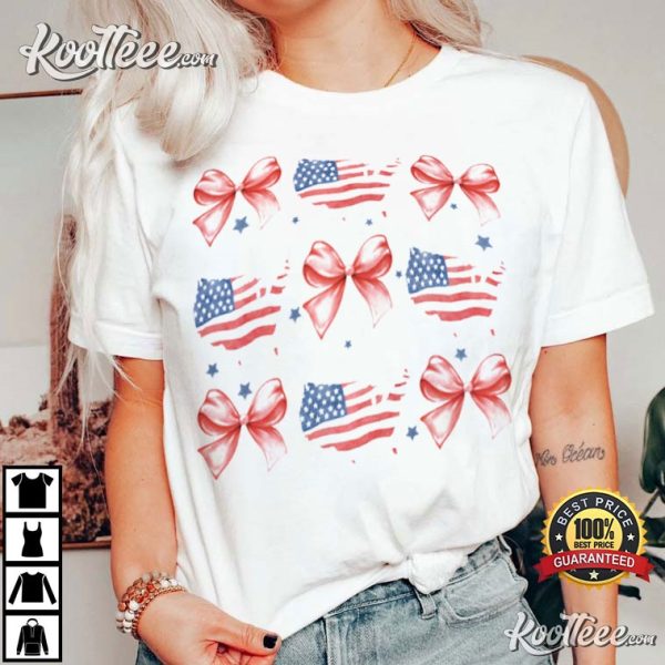 Coquette Bow American Flag 4th Of July T-Shirt