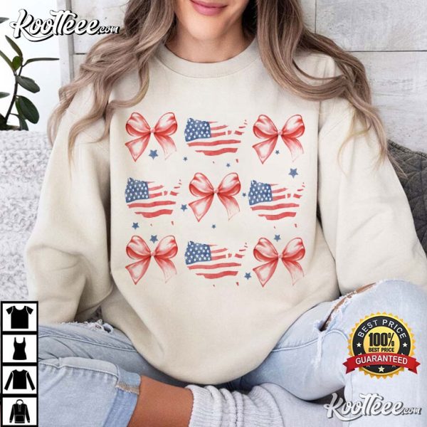 Coquette Bow American Flag 4th Of July T-Shirt