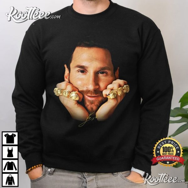 Lionel Messi 8 Ballon d’Or Gold Rings GOAT T-Shirt