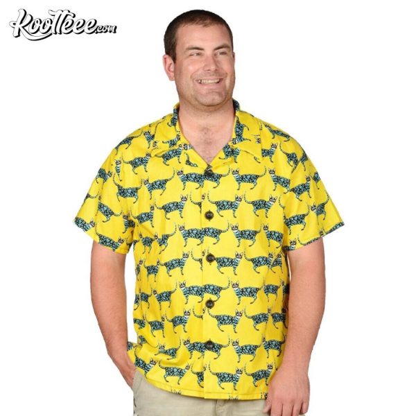 Cheerful Cats Galore Yellow Pattern Casual Hawaiian Shirt