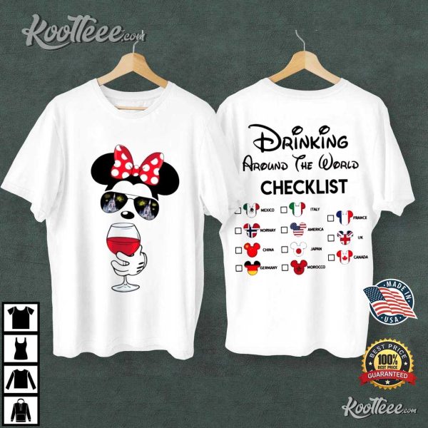 Minnie Wine Epcot Drinking Around The World Checklist T-Shirt
