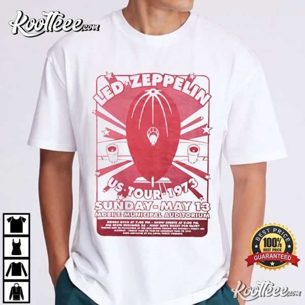Led Zeppelin US Tour 1973 Mobile Municipal Auditorium T-Shirt