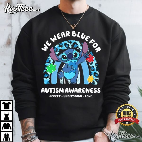 I Wear Blue For Autism Awareness Stitch T-Shirt