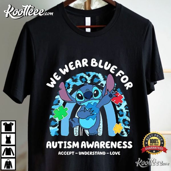I Wear Blue For Autism Awareness Stitch T-Shirt