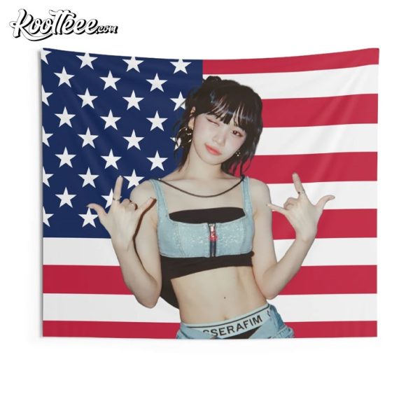 Chaewon Le Sserafim American Flag Wall Tapestry