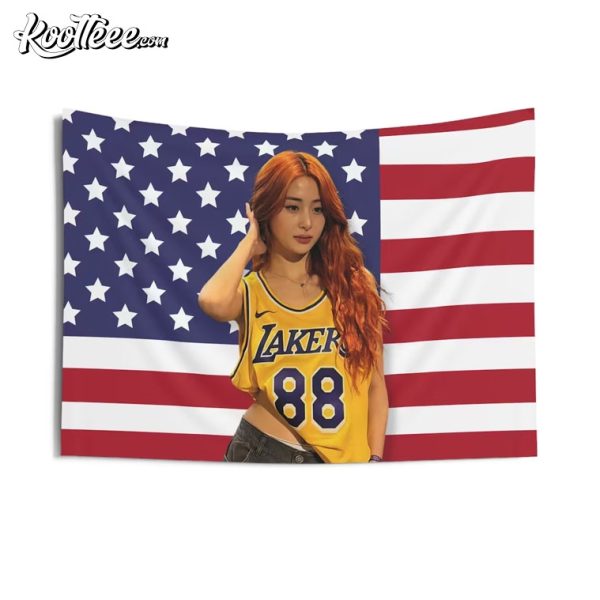 Yunjin Le Sserafim America Flag Wall Tapestry