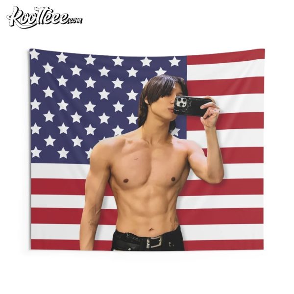 Taemin Shinee Gym Selfie American Flag Wall Tapestry