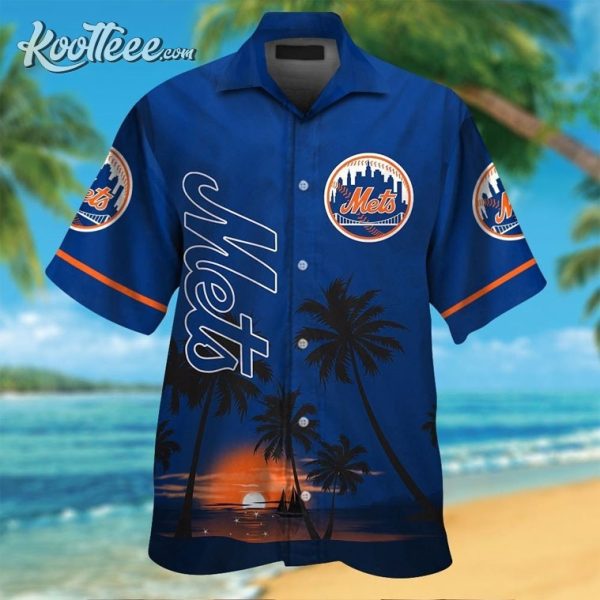 New York Mets Button Up Tropical Hawaiian Shirt