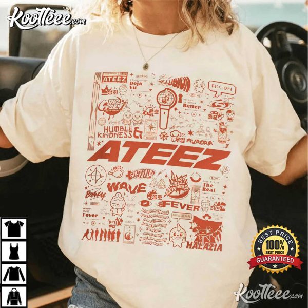 Vintage Ateez Kpop Doodle Art T-Shirt