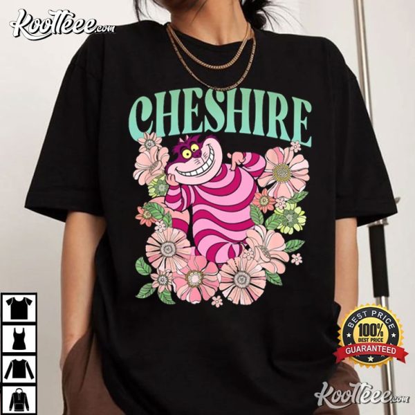 Retro Cheshire Cat Floral Alice in Wonderland T-Shirt